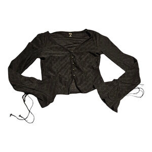 Dazy Medium Black Long Sleeve Button Up Crop Top